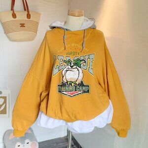 Mustard Yellow Varsity Graphic Layered Hoodie